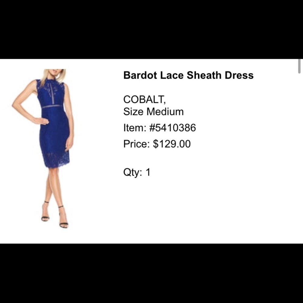 Bardot lace sheath dress in cobalt blue